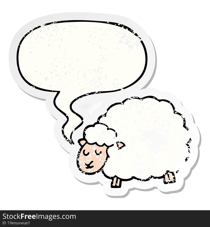 cartoon sheep with speech bubble distressed distressed old sticker. cartoon sheep with speech bubble distressed distressed old sticker