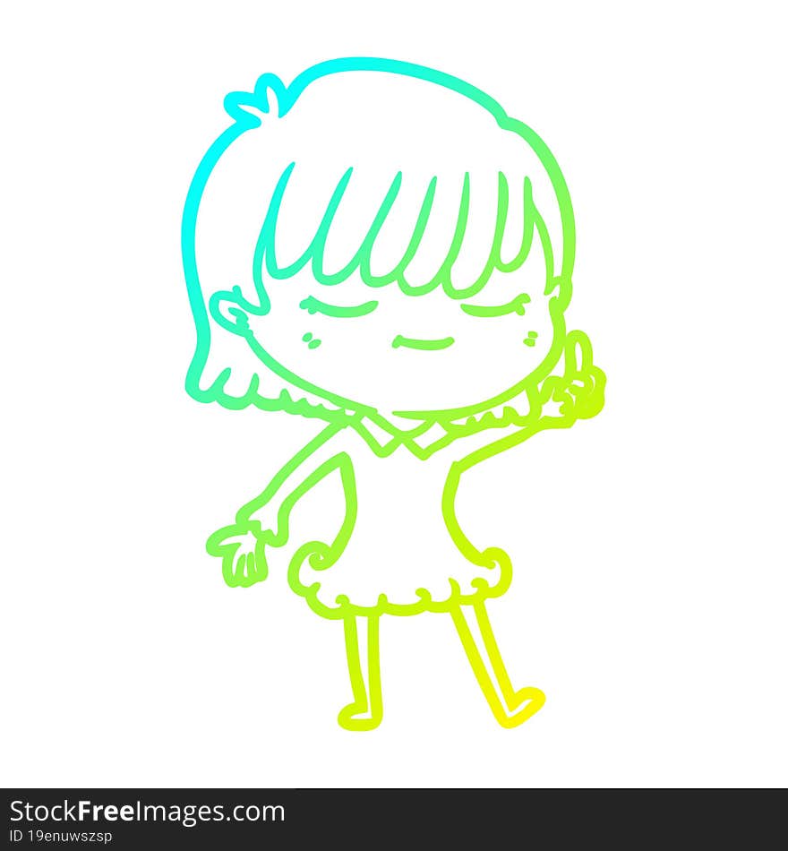 cold gradient line drawing of a cartoon woman