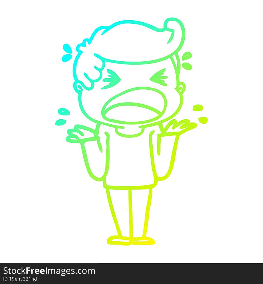 cold gradient line drawing cartoon shouting man