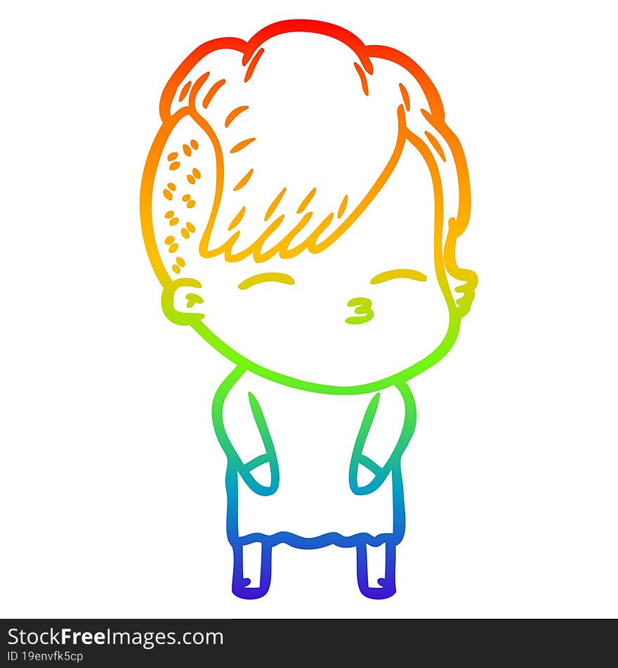 rainbow gradient line drawing cartoon squinting girl