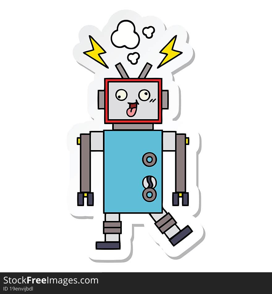 Sticker Of A Cute Cartoon Crazy Broken Robot