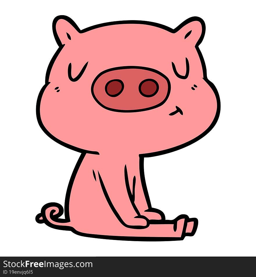 cartoon content pig meditating. cartoon content pig meditating