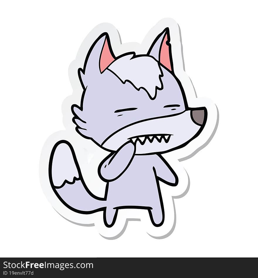 sticker of a unsure wolf showing teeth