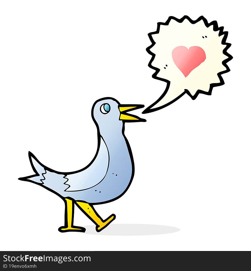 cartoon bird with love heart singing. cartoon bird with love heart singing