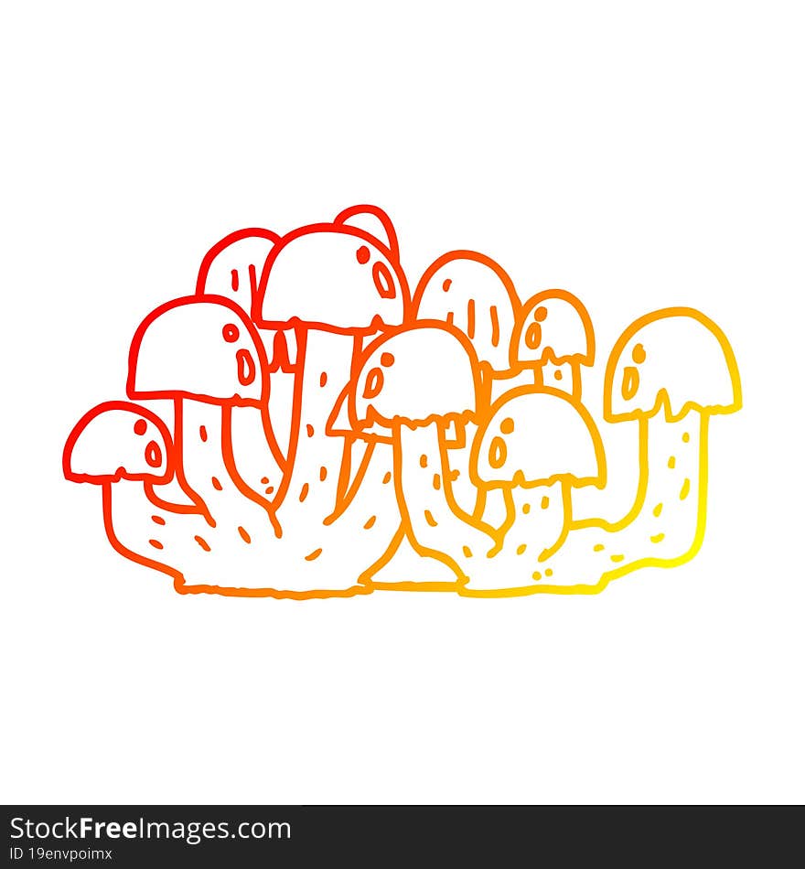 warm gradient line drawing cartoon mushroom