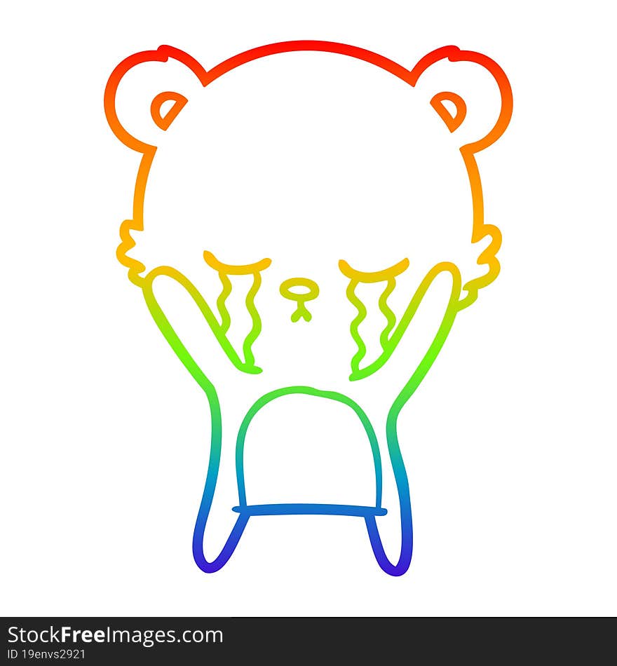 rainbow gradient line drawing crying cartoon polarbear