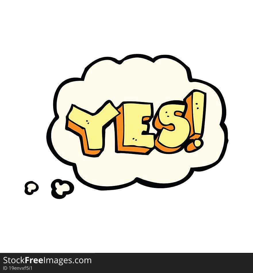 cartoon yes symbol with thought bubble