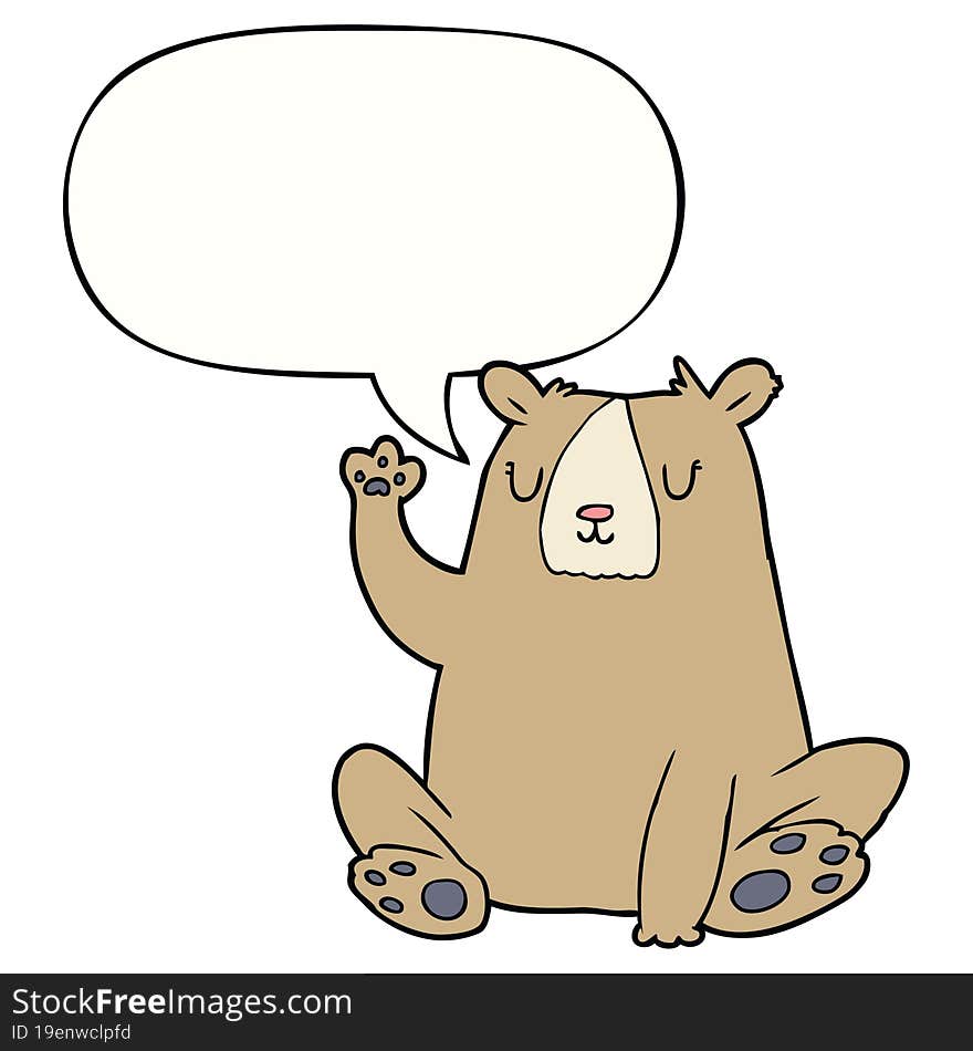 cartoon bear;waving and speech bubble