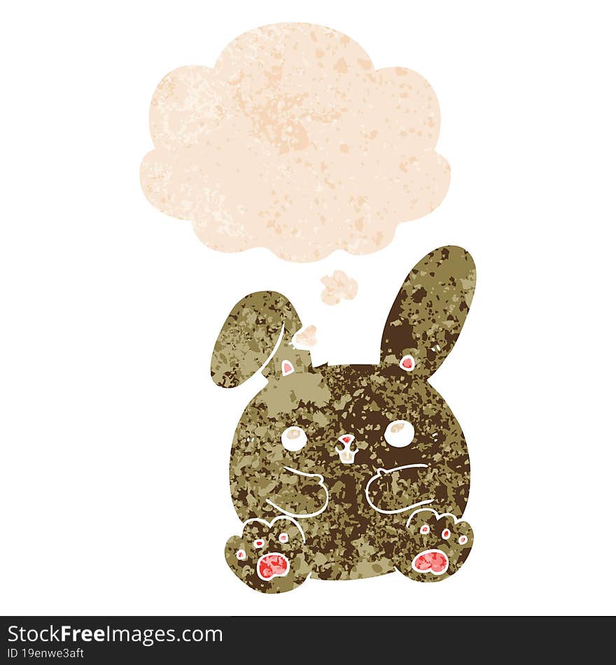 Cartoon Rabbit And Thought Bubble In Retro Textured Style