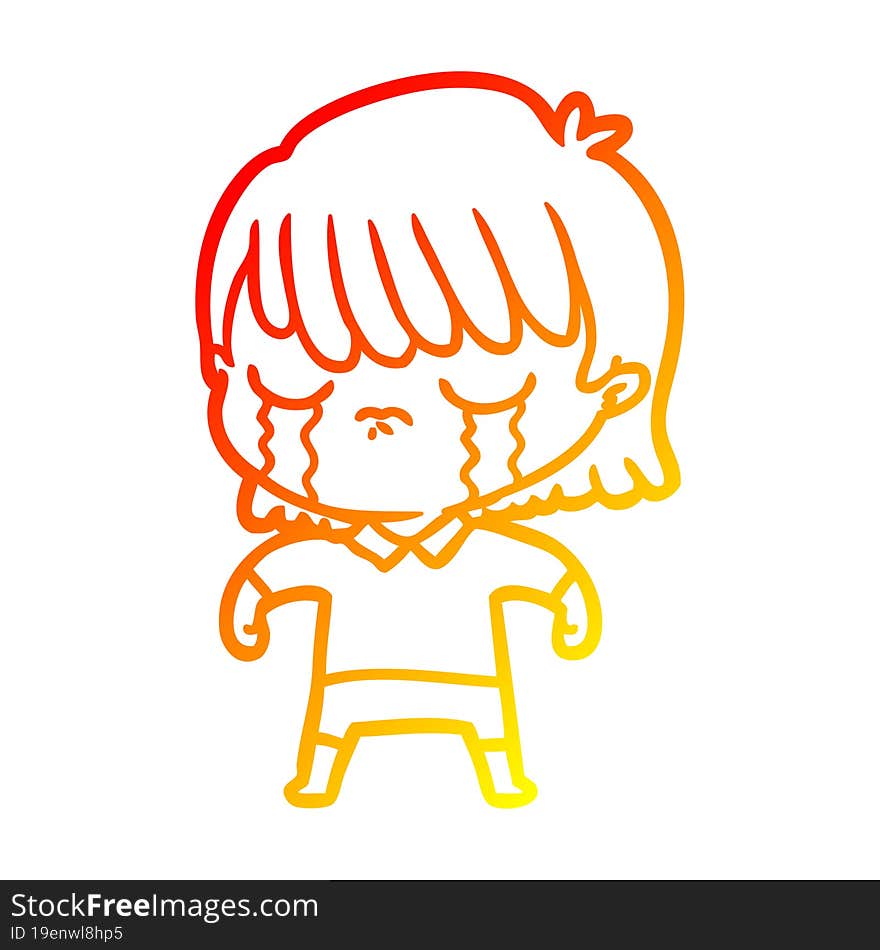 warm gradient line drawing of a cartoon woman crying