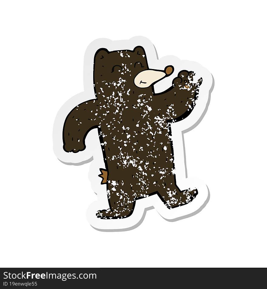 retro distressed sticker of a cartoon waving black bear