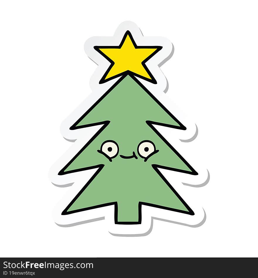 sticker of a cute cartoon christmas tree