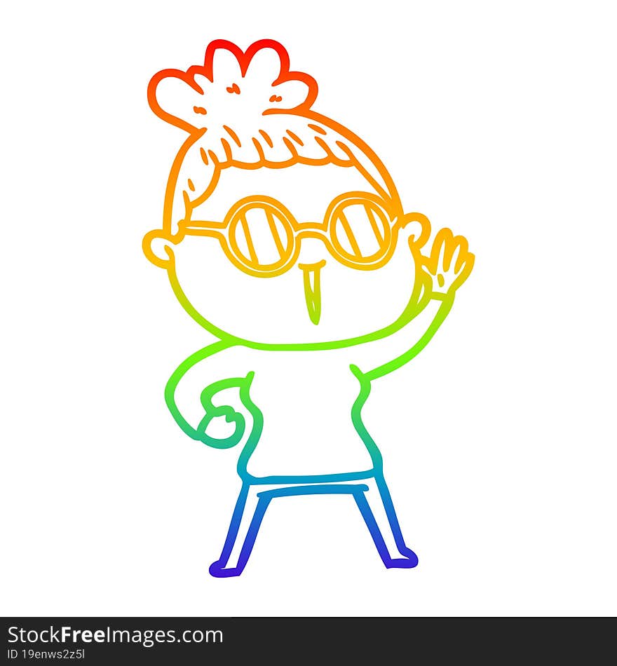 rainbow gradient line drawing of a cartoon woman wearing spectacles