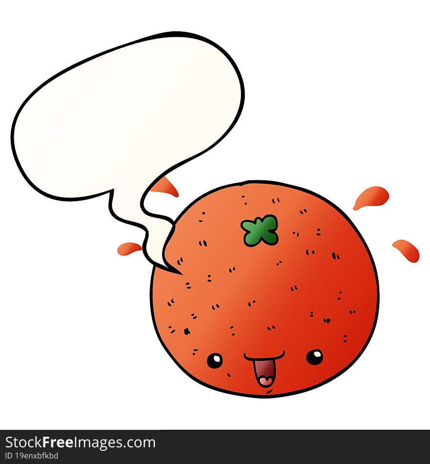 cartoon orange with speech bubble in smooth gradient style