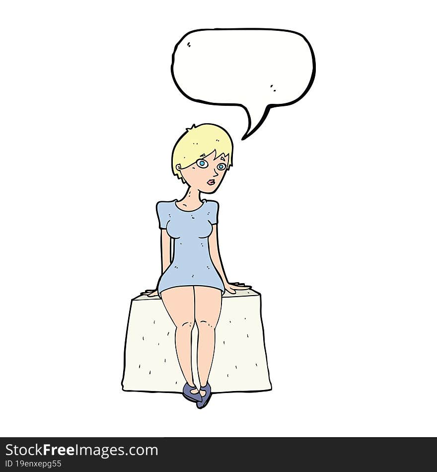 Cartoon Curious Woman Sitting With Speech Bubble