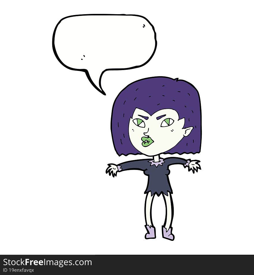 cartoon vampire girl with speech bubble