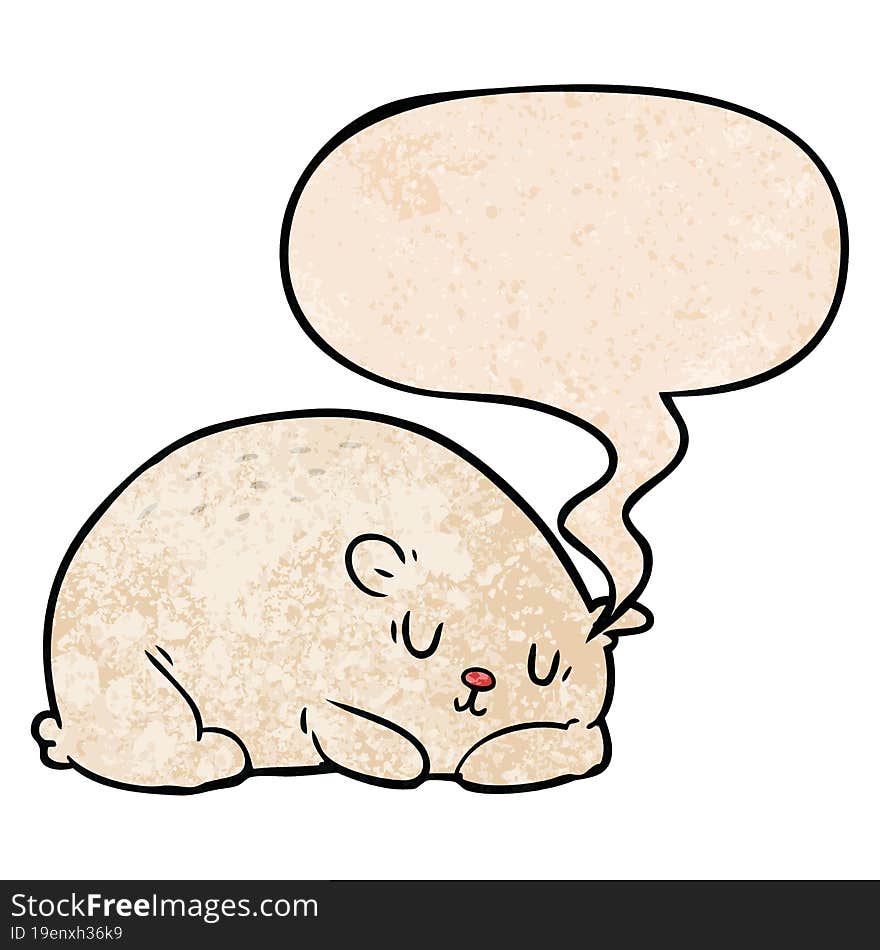 cartoon sleepy polar bear and speech bubble in retro texture style