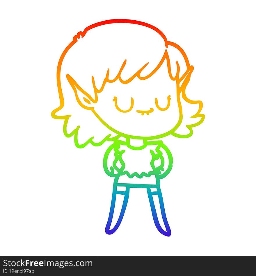 rainbow gradient line drawing happy cartoon elf girl