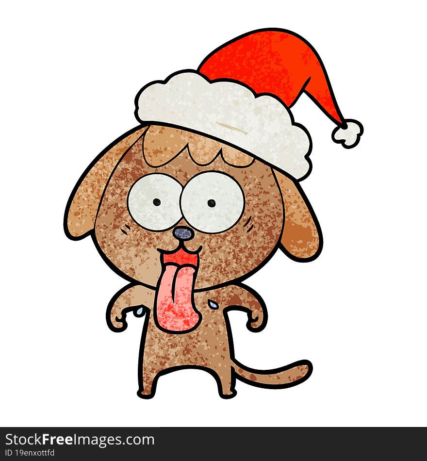 cute hand drawn textured cartoon of a dog wearing santa hat. cute hand drawn textured cartoon of a dog wearing santa hat