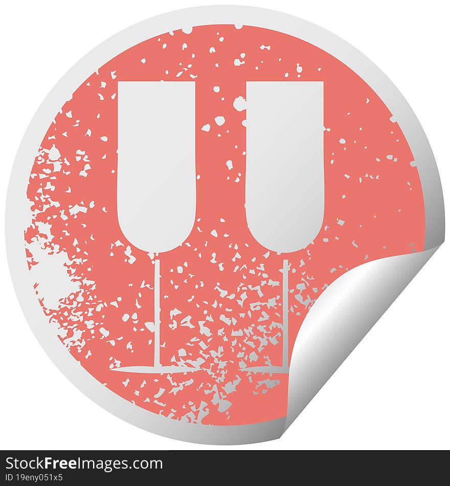 distressed circular peeling sticker symbol champagne flutes