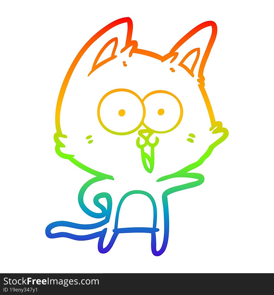 Rainbow Gradient Line Drawing Funny Cartoon Cat