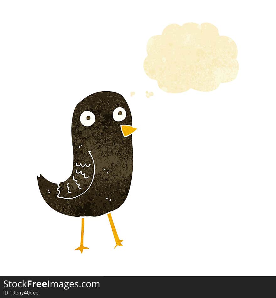 funny cartoon bird with thought bubble