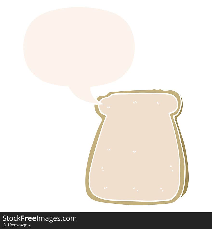 cartoon slice of bread with speech bubble in retro style