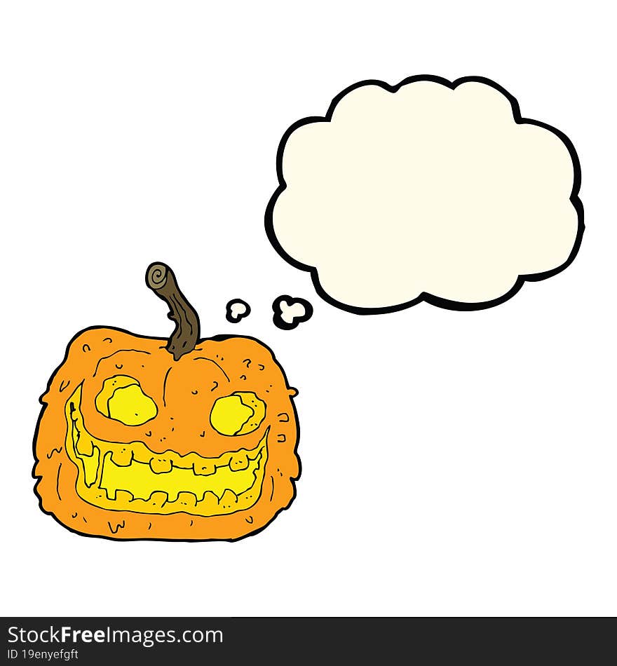 Cartoon Spooky Pumpkin With Thought Bubble