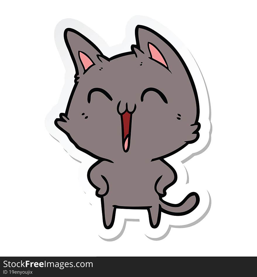 sticker of a happy cartoon cat meowing