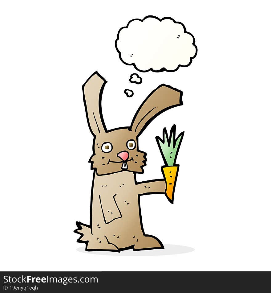 Cartoon Rabbit With Carrot With Thought Bubble