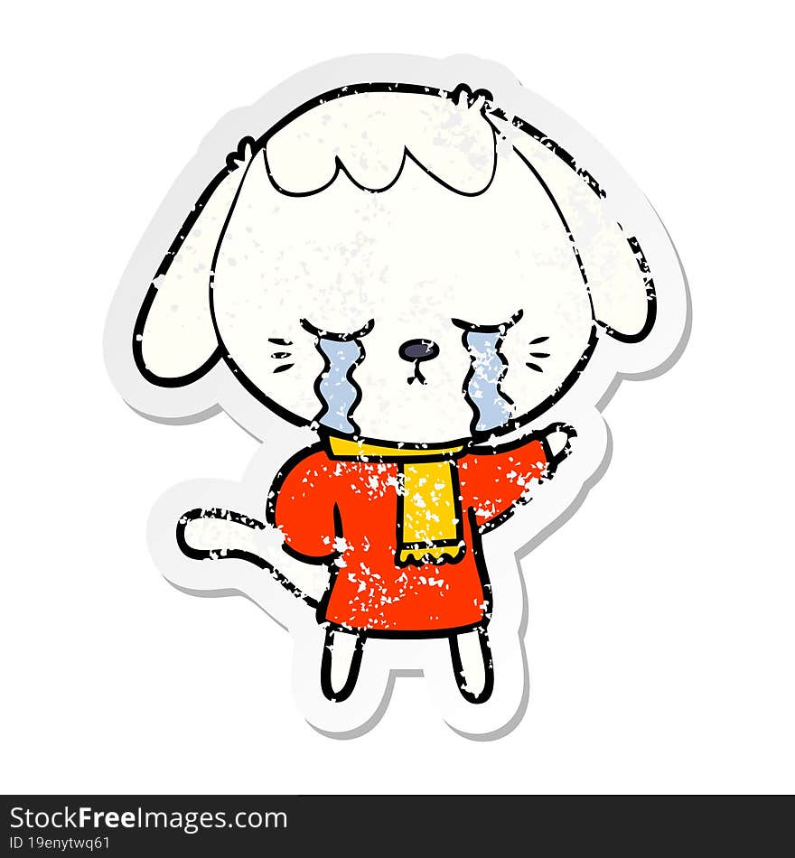 distressed sticker of a cute puppy crying cartoon