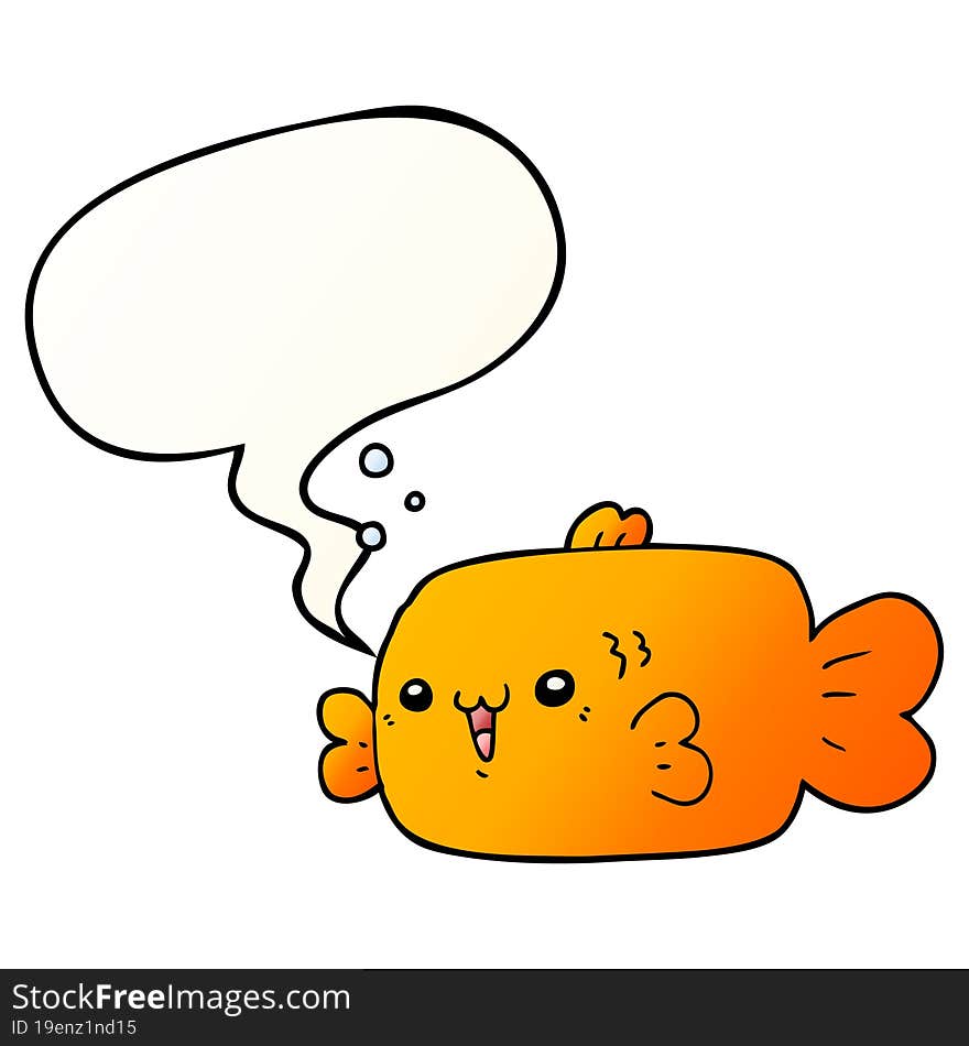 cartoon fish and speech bubble in smooth gradient style