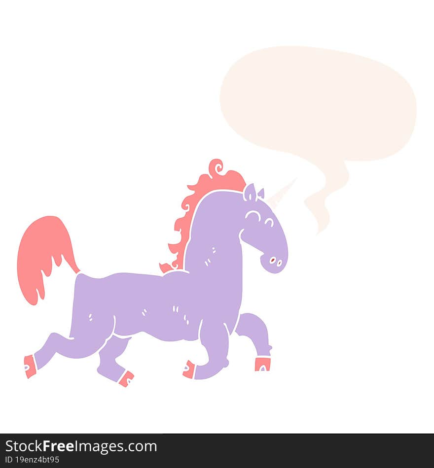 Cartoon Unicorn And Speech Bubble In Retro Style