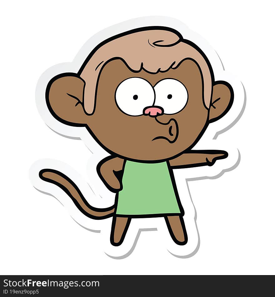 sticker of a cartoon pointing monkey