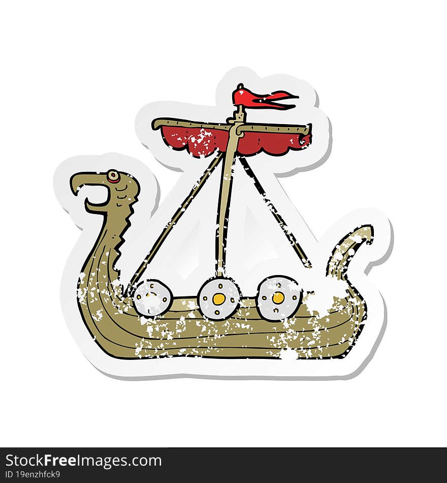 retro distressed sticker of a cartoon viking ship