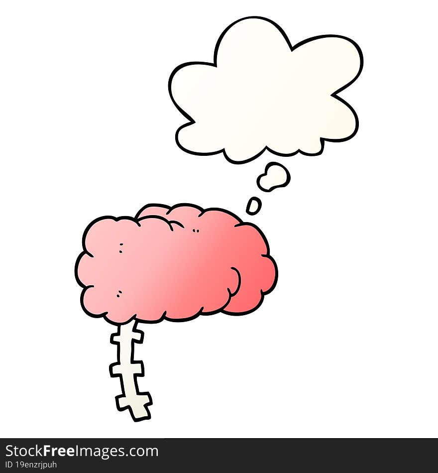 cartoon brain and thought bubble in smooth gradient style