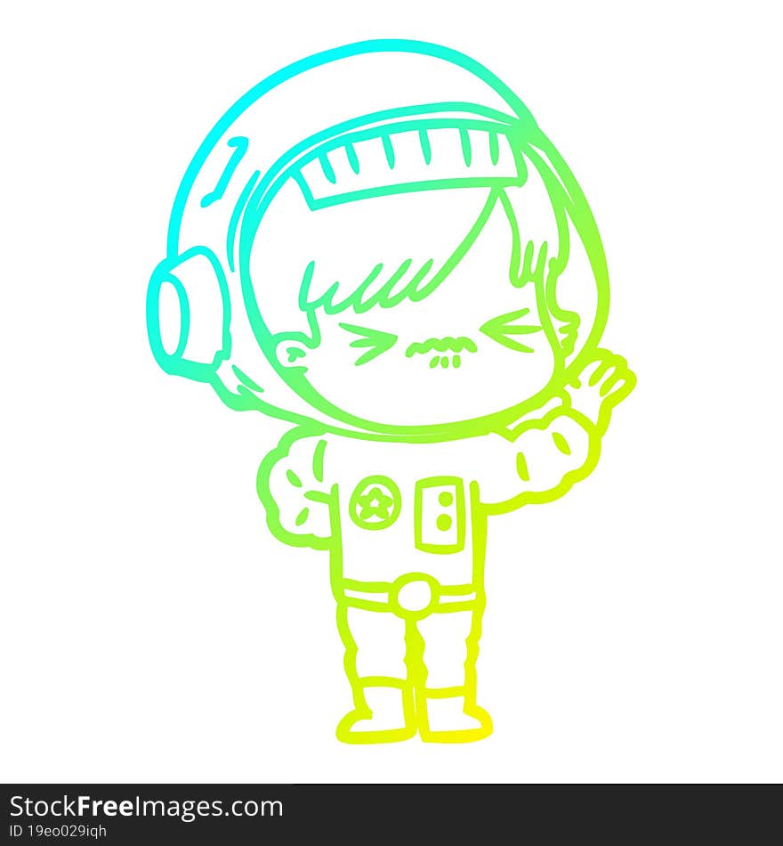 cold gradient line drawing of a cartoon astronaut woman