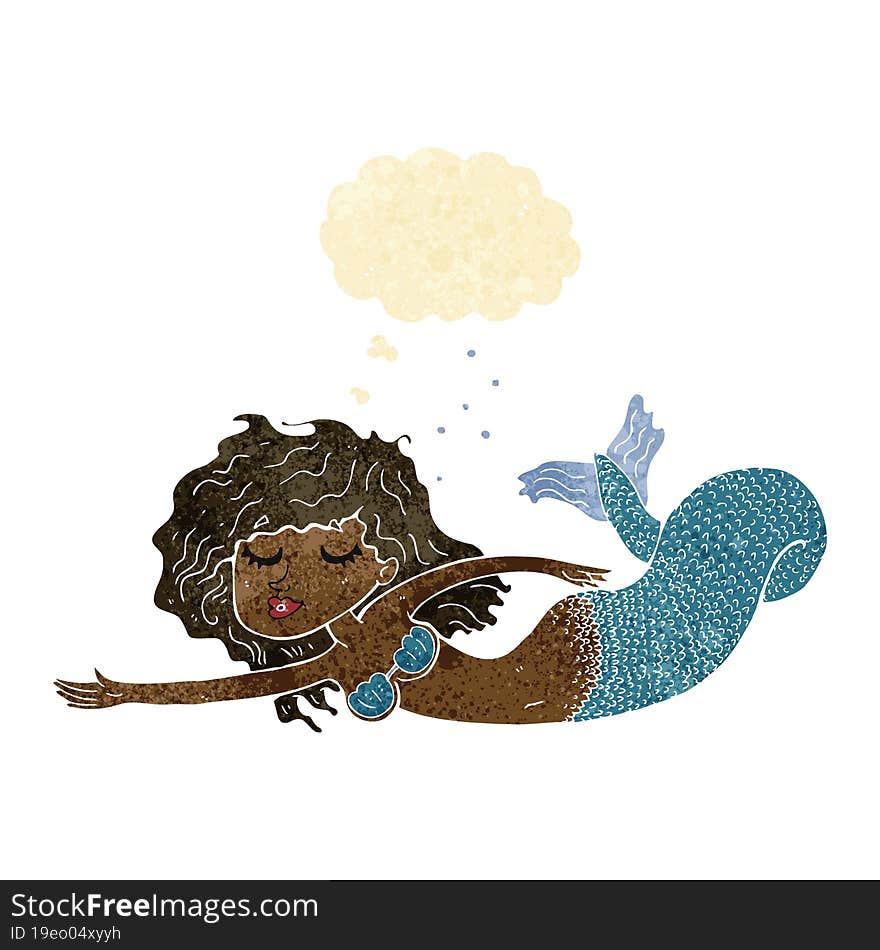 cartoon mermaid with thought bubble