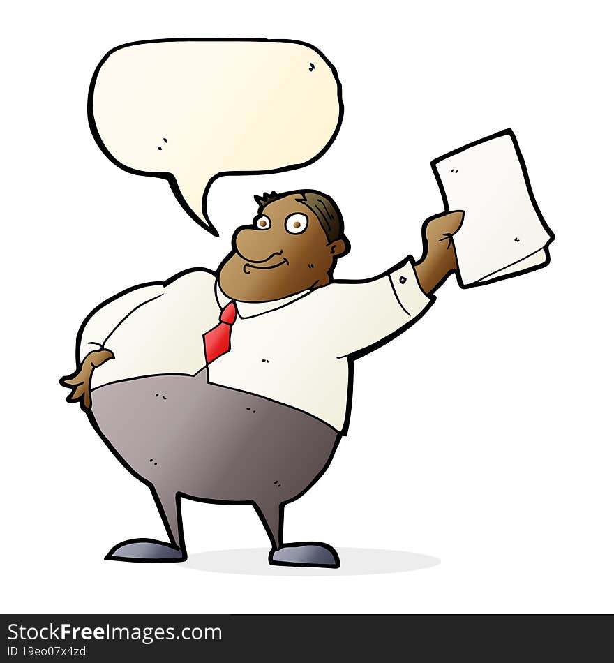 cartoon boss waving papers with speech bubble