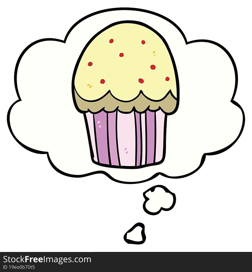 cartoon cupcake with thought bubble. cartoon cupcake with thought bubble