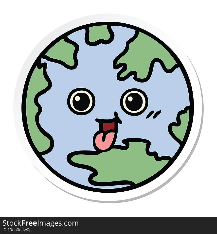 Sticker Of A Cute Cartoon Planet Earth