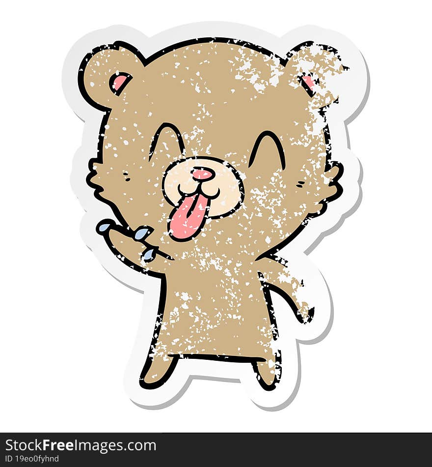 distressed sticker of a rude cartoon bear