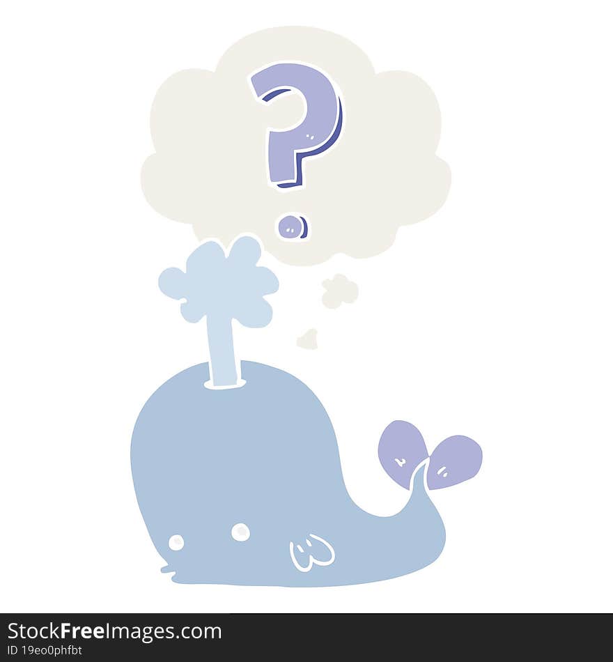 cartoon curious whale and thought bubble in retro style