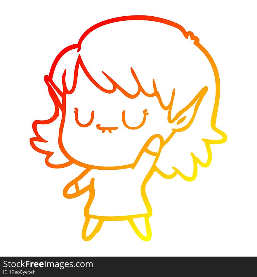 warm gradient line drawing happy cartoon elf girl