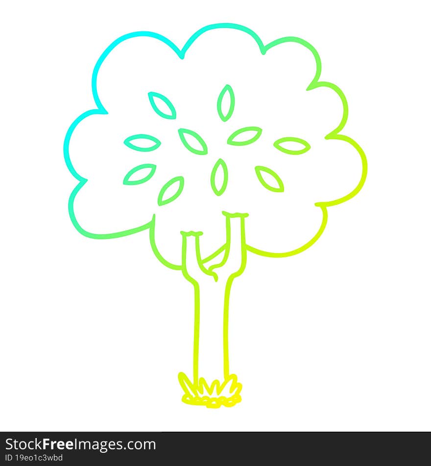 Cold Gradient Line Drawing Cartoon Tree