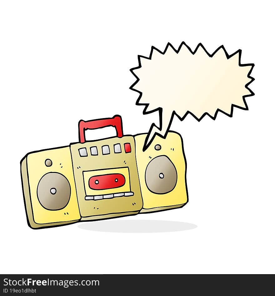 cartoon radio cassette player with speech bubble