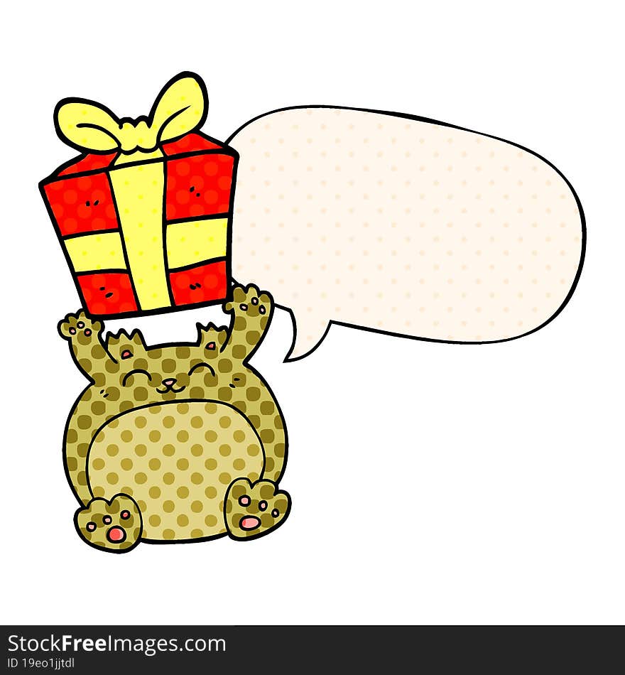 cute cartoon christmas bear with speech bubble in comic book style