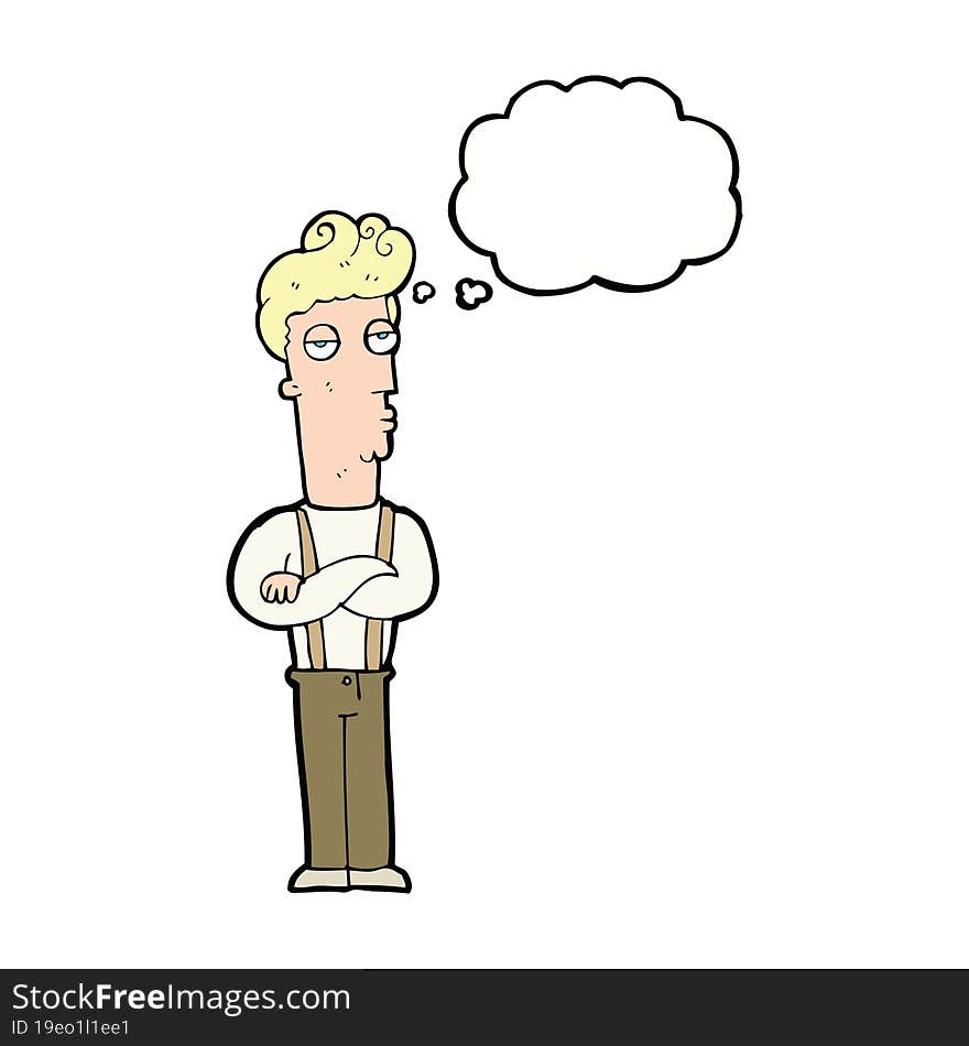 cartoon unimpressed man with thought bubble