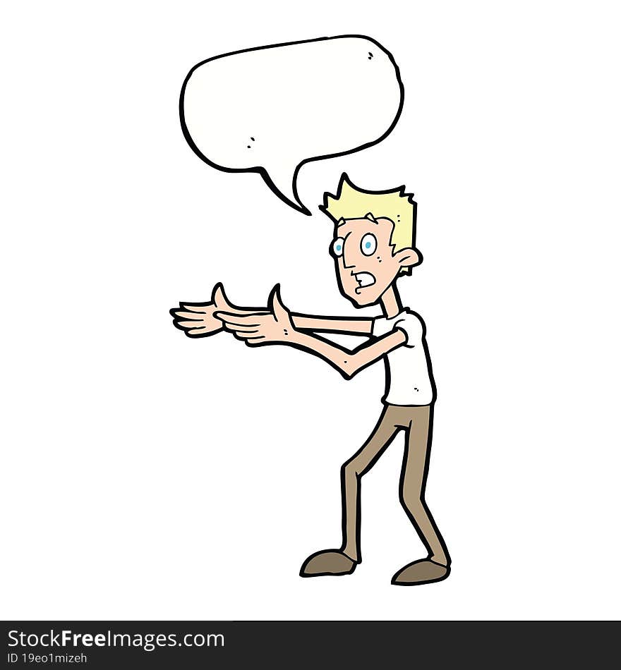 cartoon man desperately explaining with speech bubble