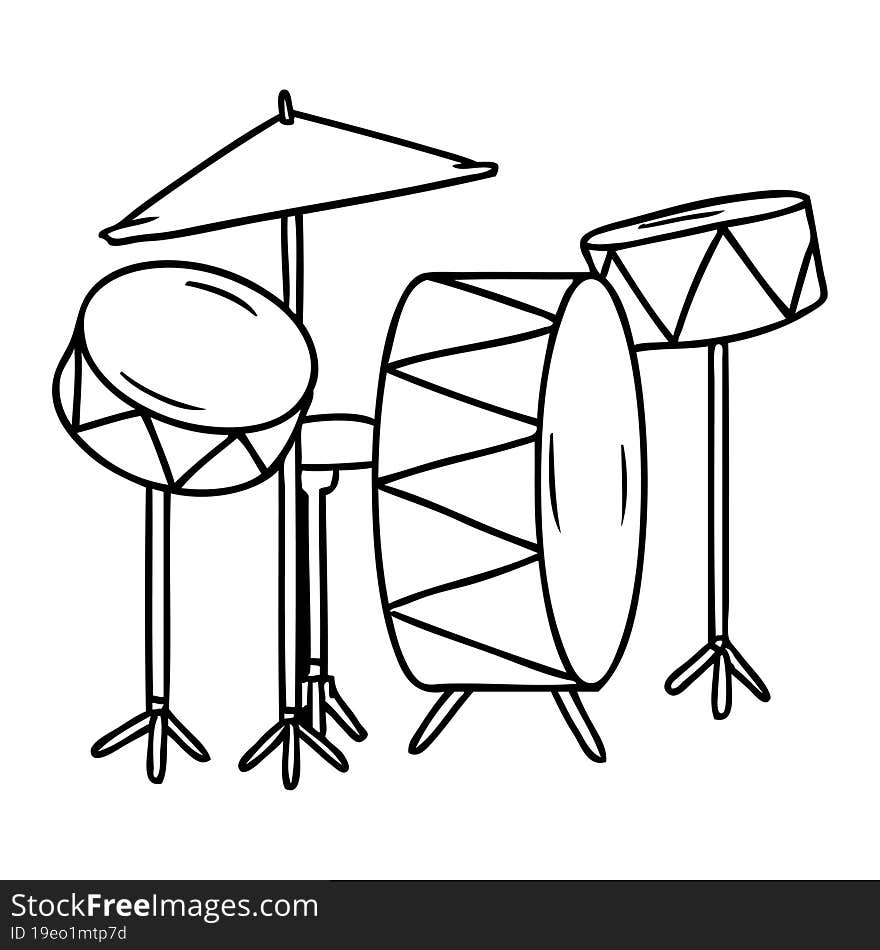 Line Drawing Doodle Of A Drum Kit